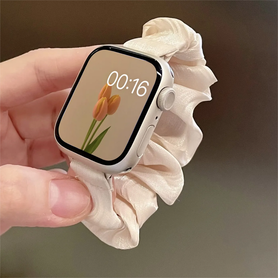 Elegant Pearlescent Scrunchie Band for Apple Watch 11, SE, 12 and Ultra