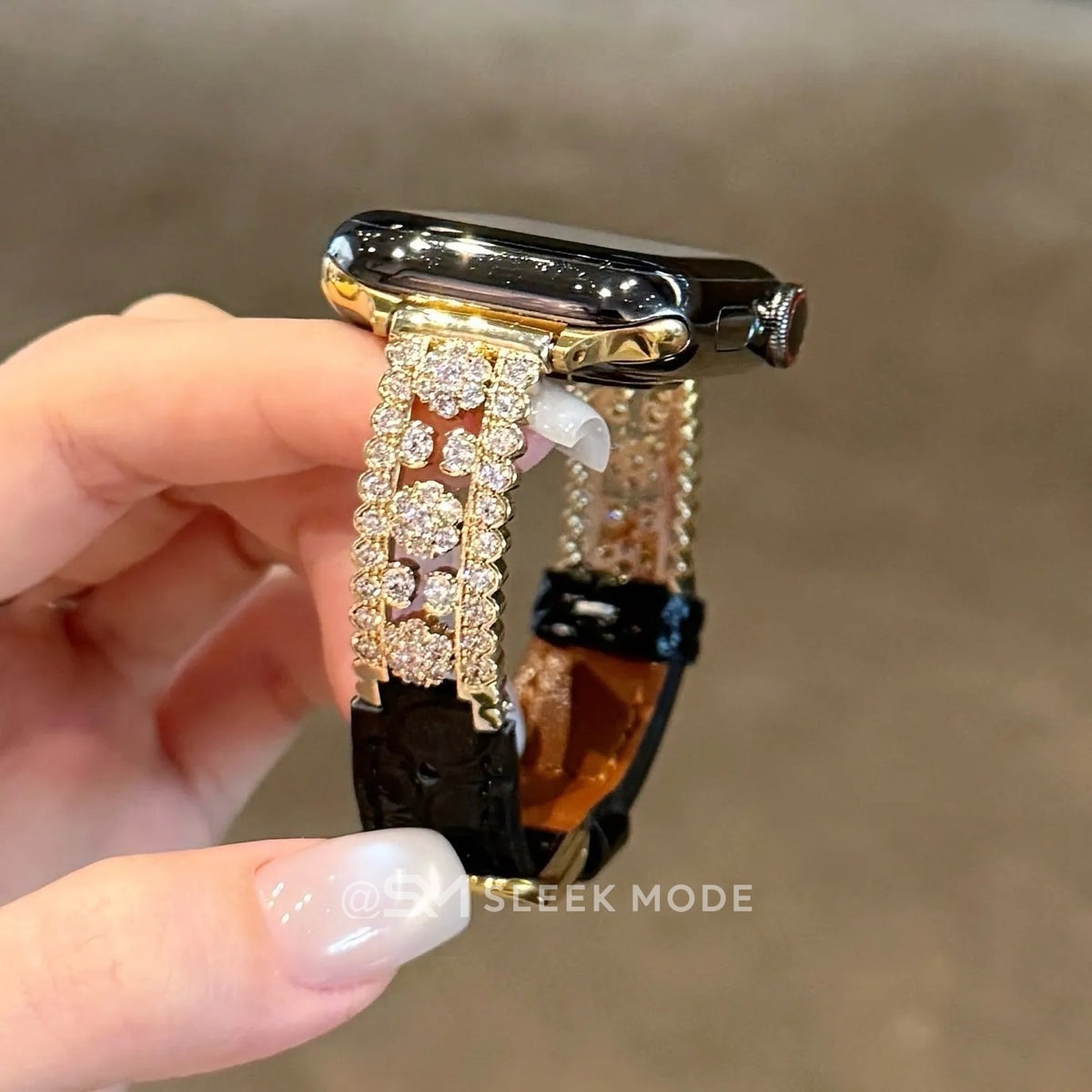 Floral rhinestone crocodile-textured band for Apple Watch, main view 2