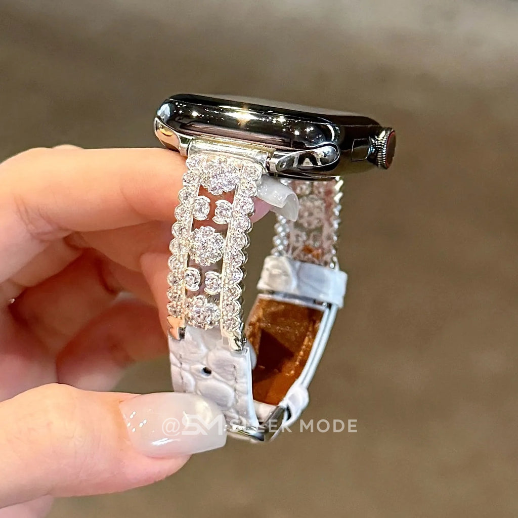 Floral rhinestone crocodile-textured band for Apple Watch, main view 4