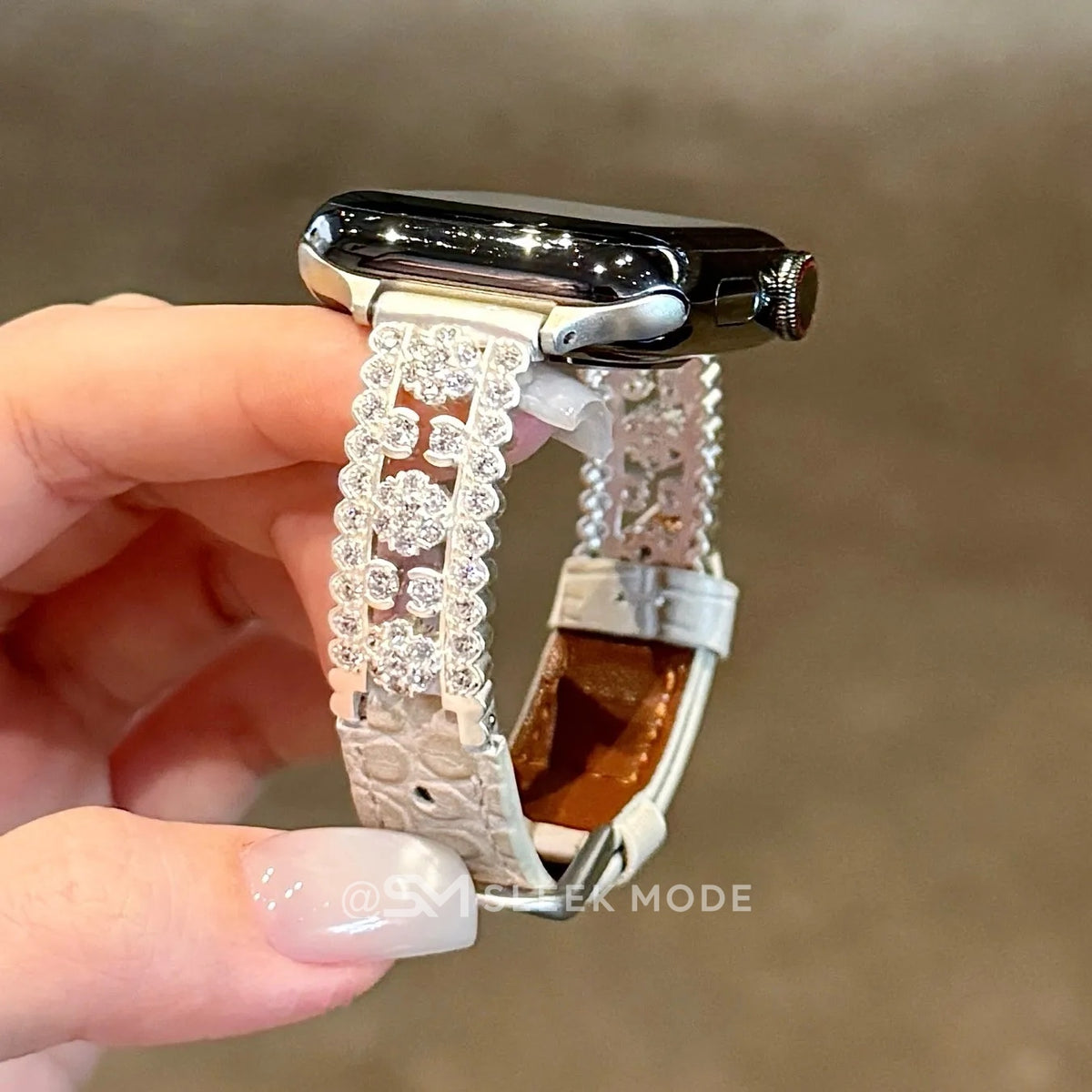 Floral rhinestone crocodile-textured band for Apple Watch, main view 6