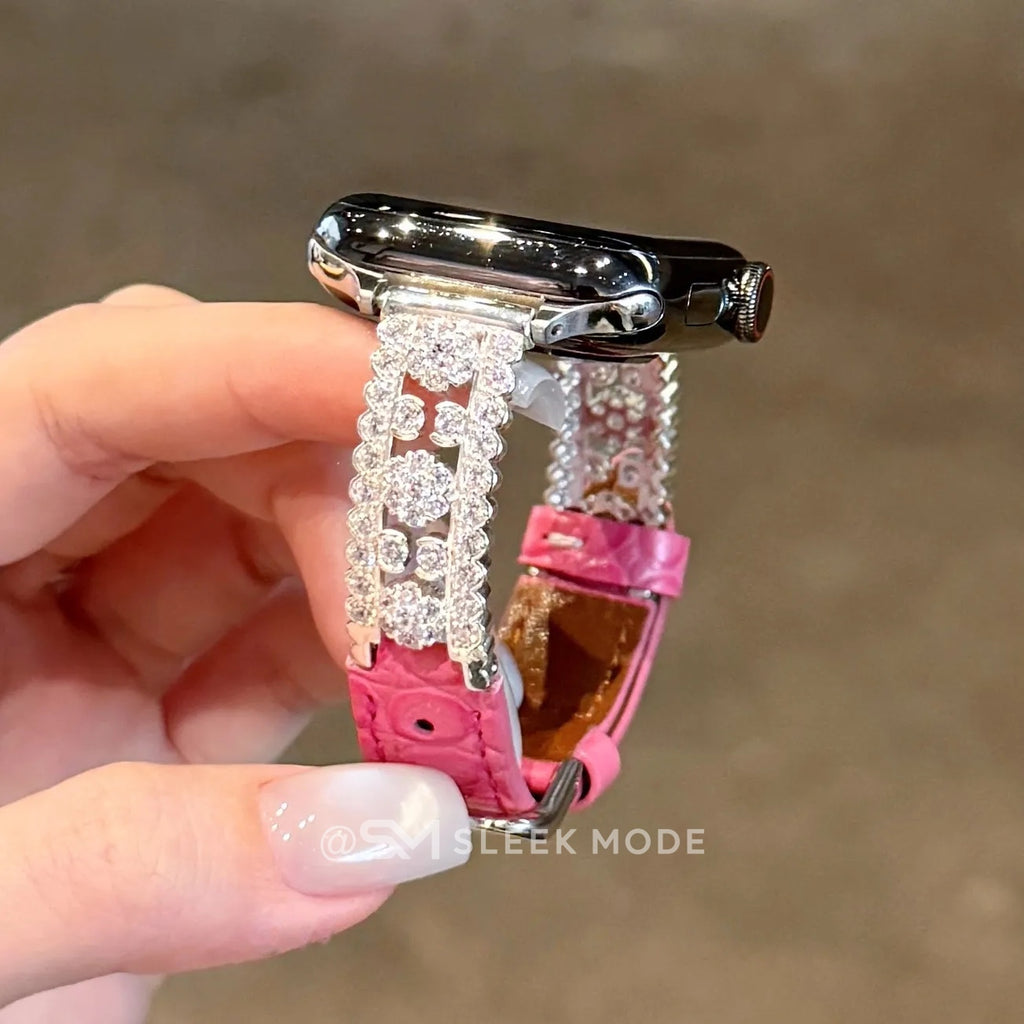 Floral rhinestone crocodile-textured band for Apple Watch, main view 8