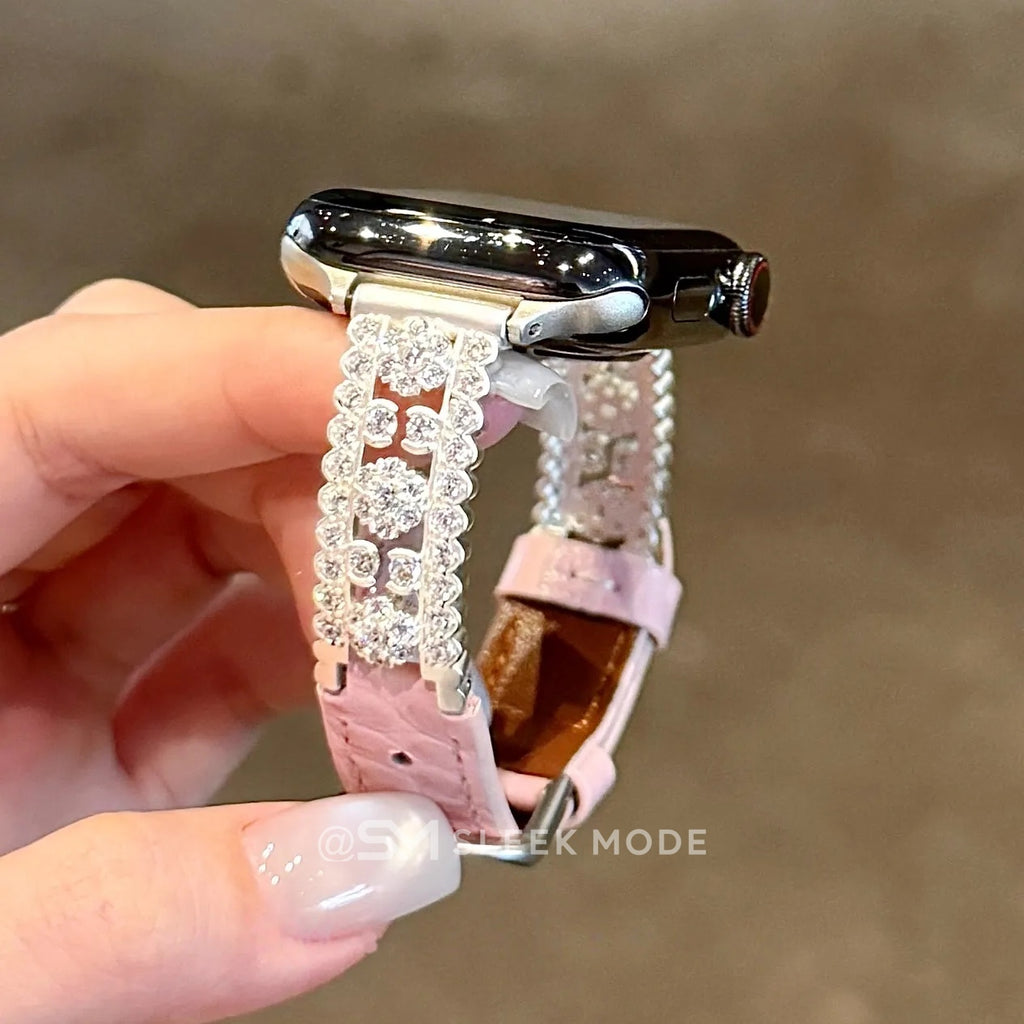 Floral rhinestone crocodile-textured band for Apple Watch, main view 10