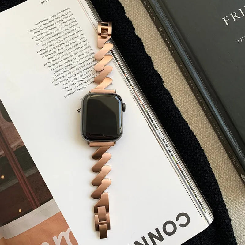 Stainless steel Z-wave Apple Watch band - Rose Gold