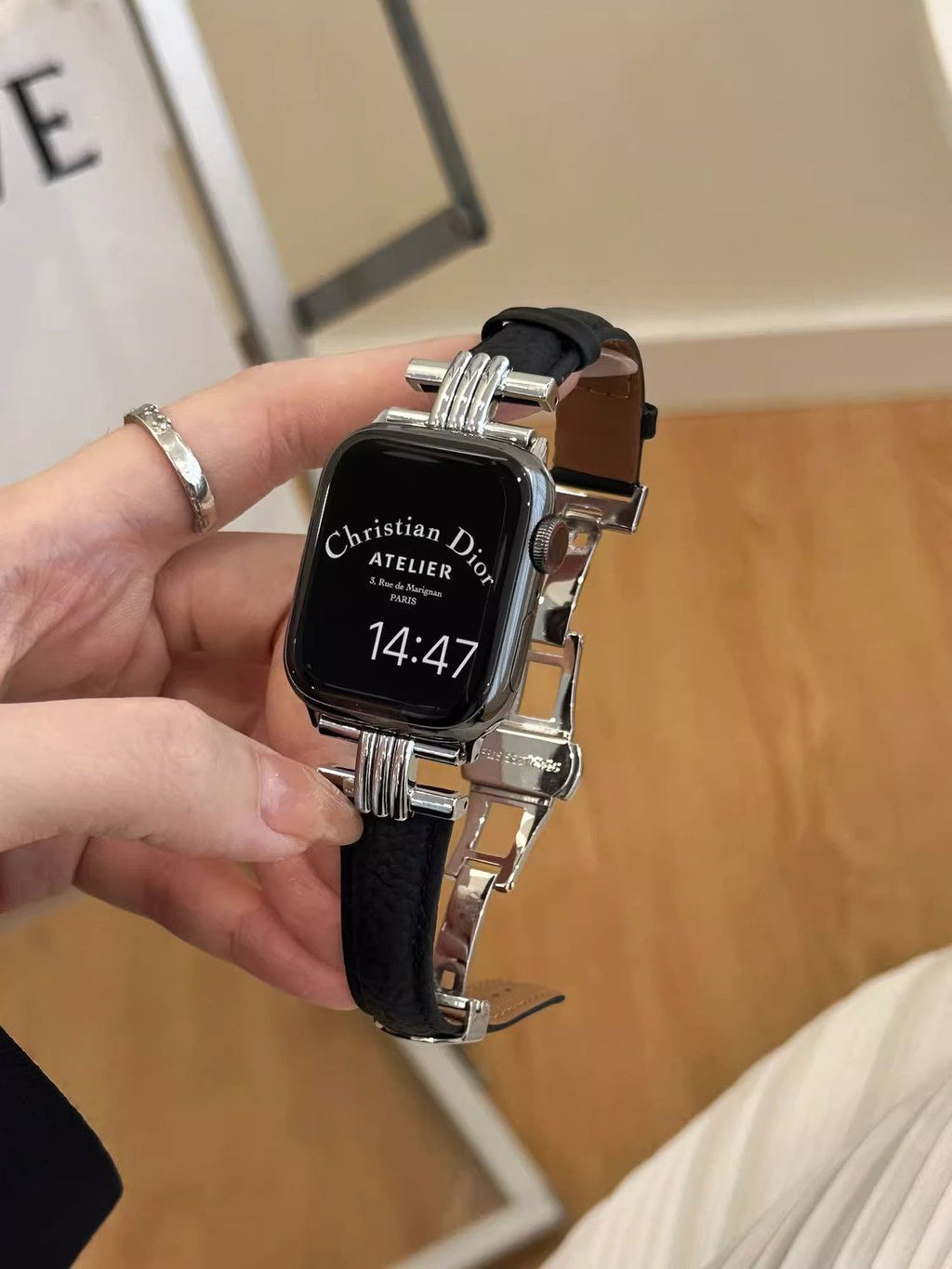 Pebbled Genuine Leather Butterfly-Clasp iWatch Band for Apple Watch Series 10/9/8/7/6/5/4/3 and SE, detail view 3
