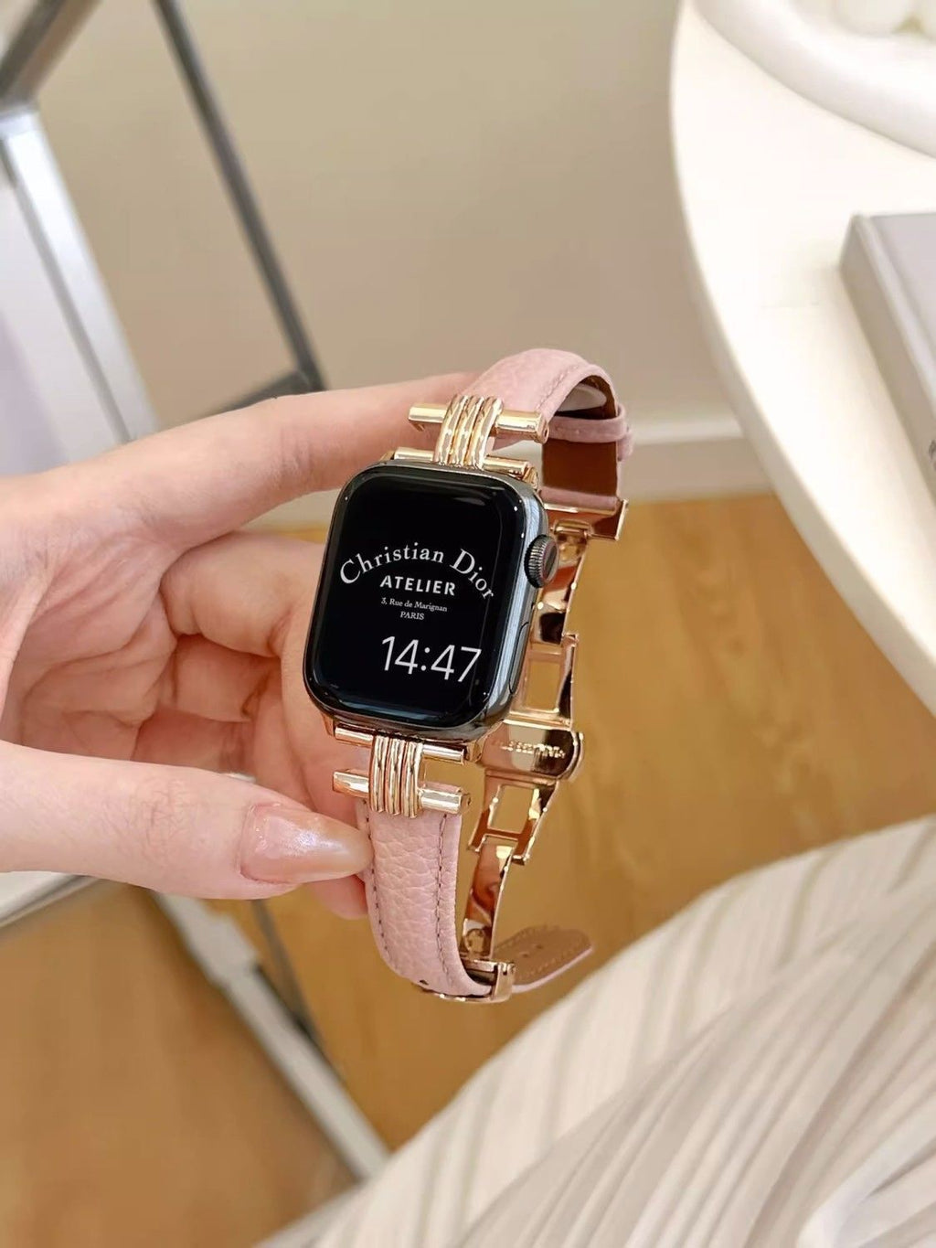 Pebbled Genuine Leather Butterfly-Clasp iWatch Band for Apple Watch Series 10/9/8/7/6/5/4/3 and SE, detail view 4
