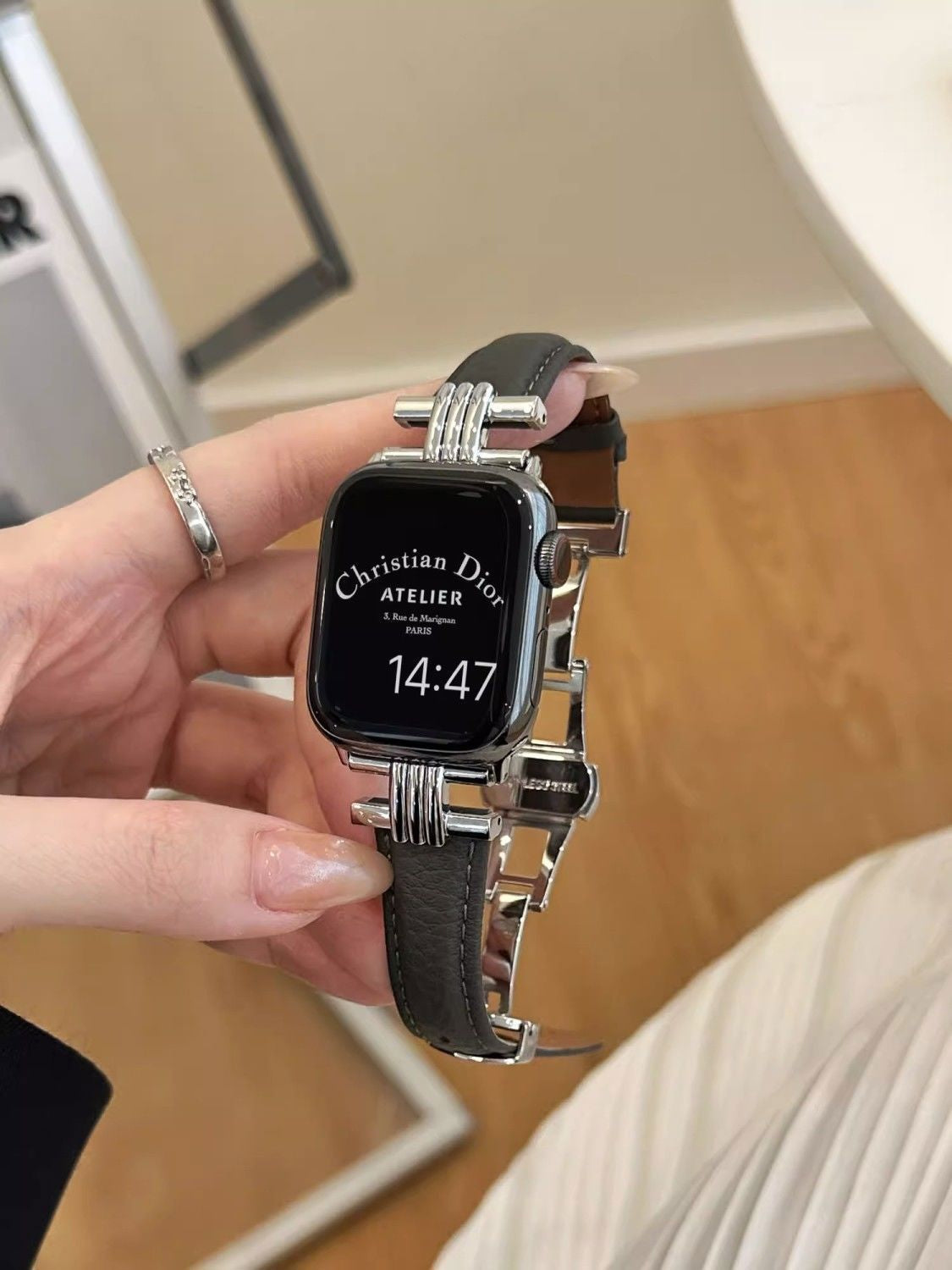 Pebbled Genuine Leather Butterfly-Clasp iWatch Band for Apple Watch Series 10/9/8/7/6/5/4/3 and SE, detail view 5