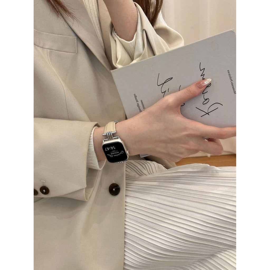 Pebbled Genuine Leather Butterfly-Clasp iWatch Band for Apple Watch Series 10/9/8/7/6/5/4/3 and SE, main view 4