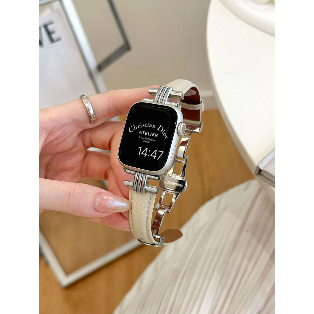 Pebbled Genuine Leather Butterfly-Clasp iWatch Band for Apple Watch Series 10/9/8/7/6/5/4/3 and SE, main view 8