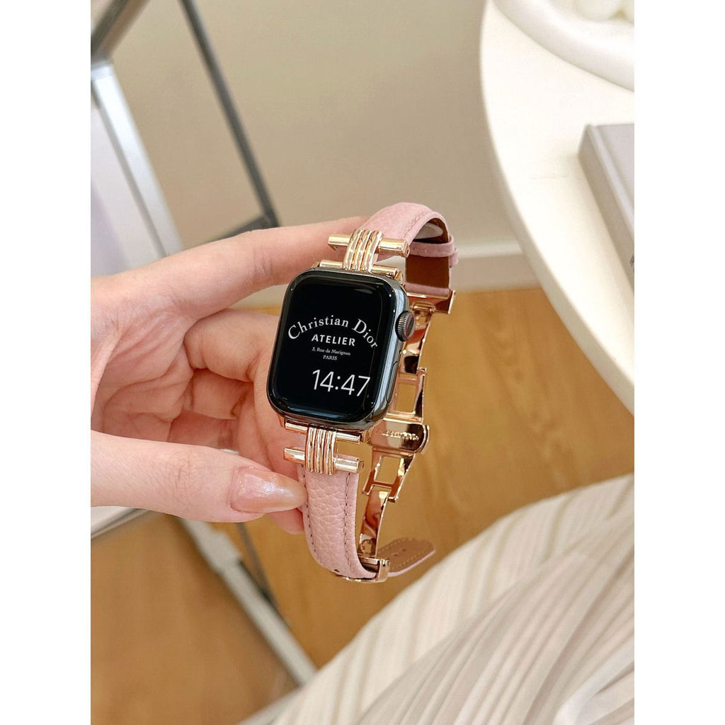 Pebbled Genuine Leather Butterfly-Clasp iWatch Band for Apple Watch Series 10/9/8/7/6/5/4/3 and SE, main view 10