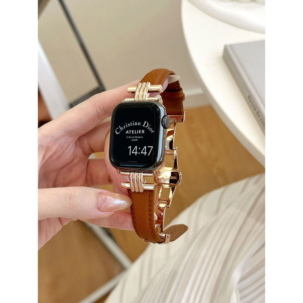 Pebbled Genuine Leather Butterfly-Clasp iWatch Band for Apple Watch Series 10/9/8/7/6/5/4/3 and SE, sku view 1