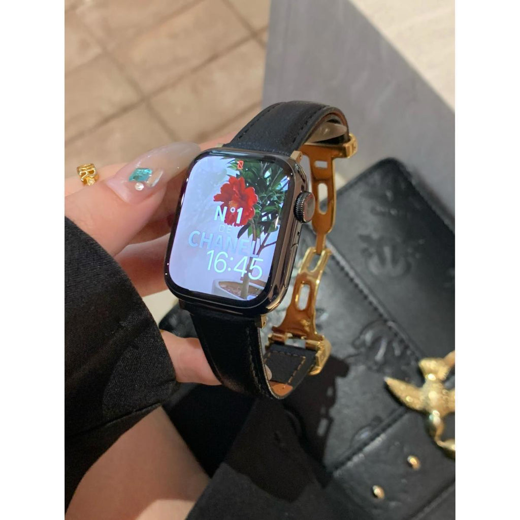Adjustable Double-D Butterfly-Clasp Vintage Genuine Leather Band for Apple Watch Series 10/9/8/7/6/5 and SE, detail view 3