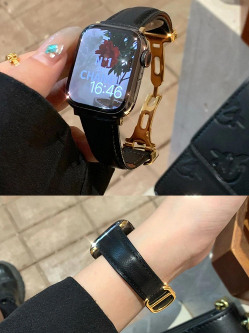 Adjustable Double-D Butterfly-Clasp Vintage Genuine Leather Band for Apple Watch Series 10/9/8/7/6/5 and SE, main view 1
