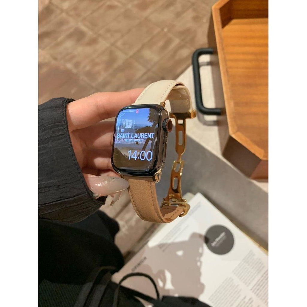 Adjustable Double-D Butterfly-Clasp Vintage Genuine Leather Band for Apple Watch Series 10/9/8/7/6/5 and SE, main view 5