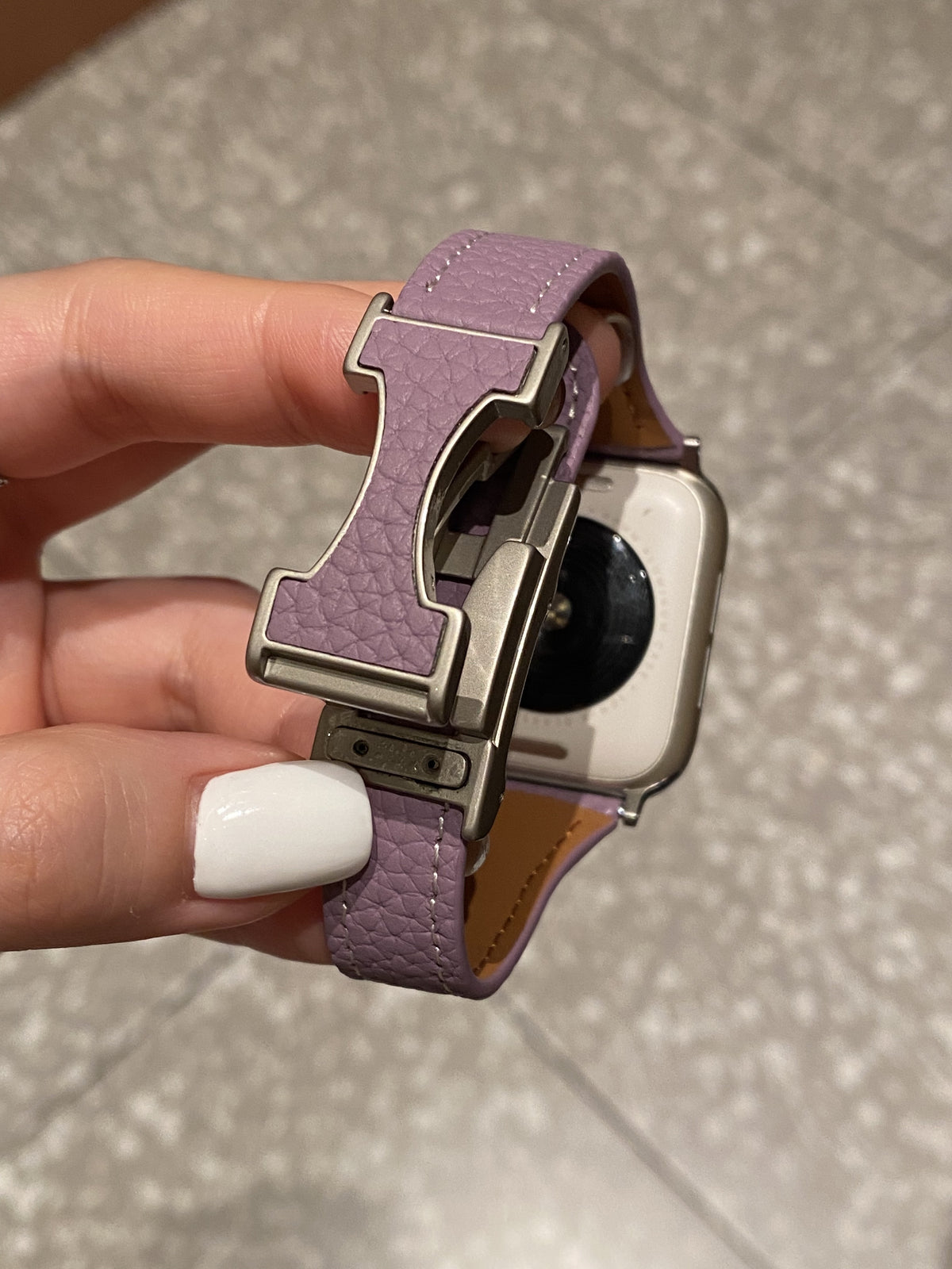 Joan's Double-C Clasp Slim-Waist Pebbled Band for Apple Watch Series 10/9/8 and Huawei Watches
