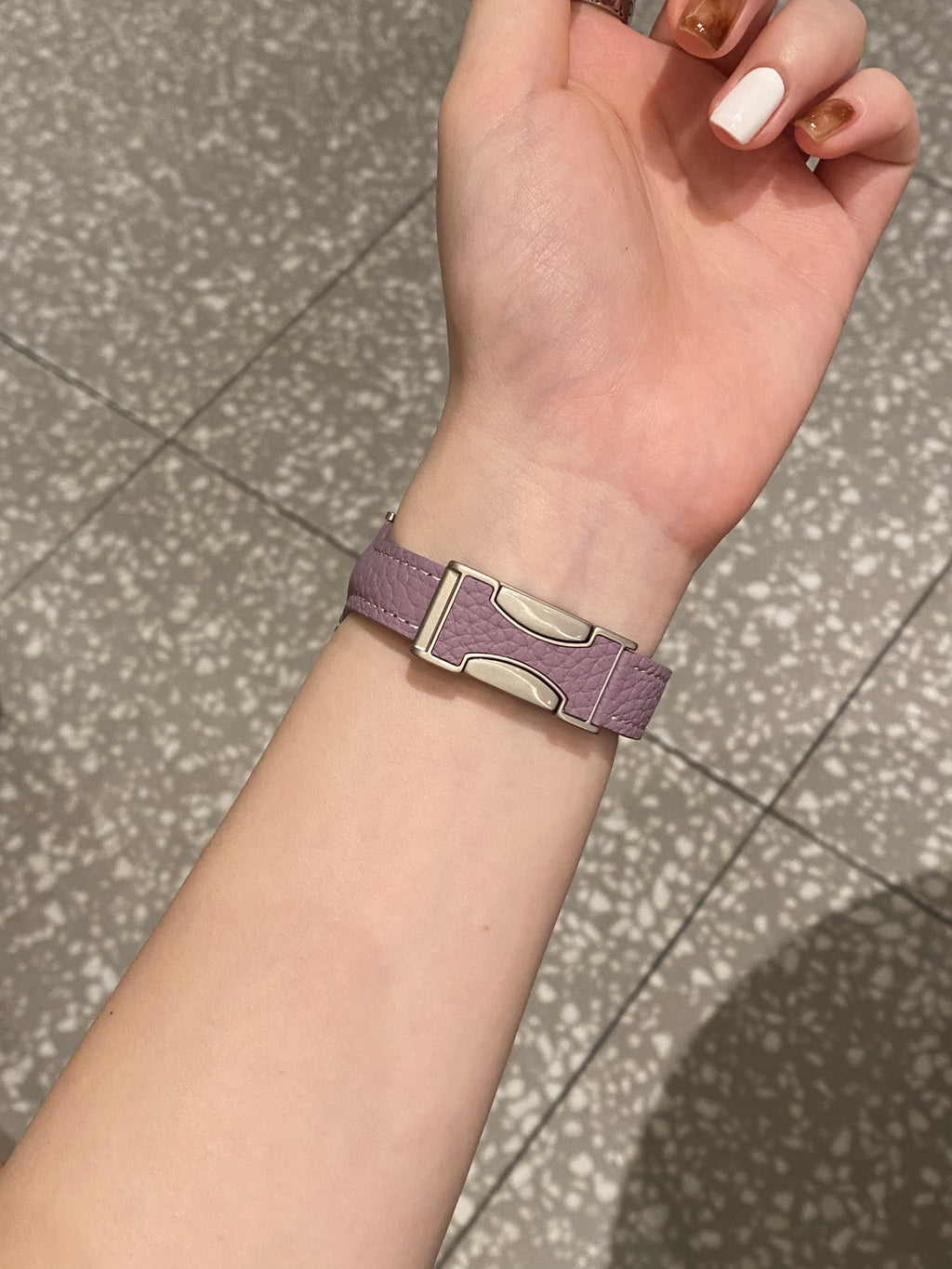 Joan's Double-C Clasp Slim-Waist Pebbled Band for Apple Watch Series 10/9/8 and Huawei Watches