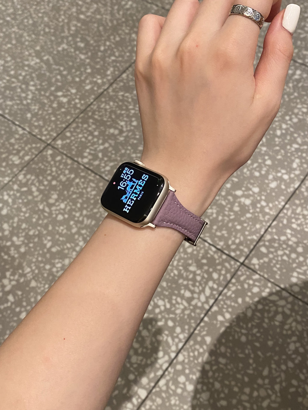 Joan's Double-C Clasp Slim-Waist Pebbled Band for Apple Watch Series 10/9/8 and Huawei Watches