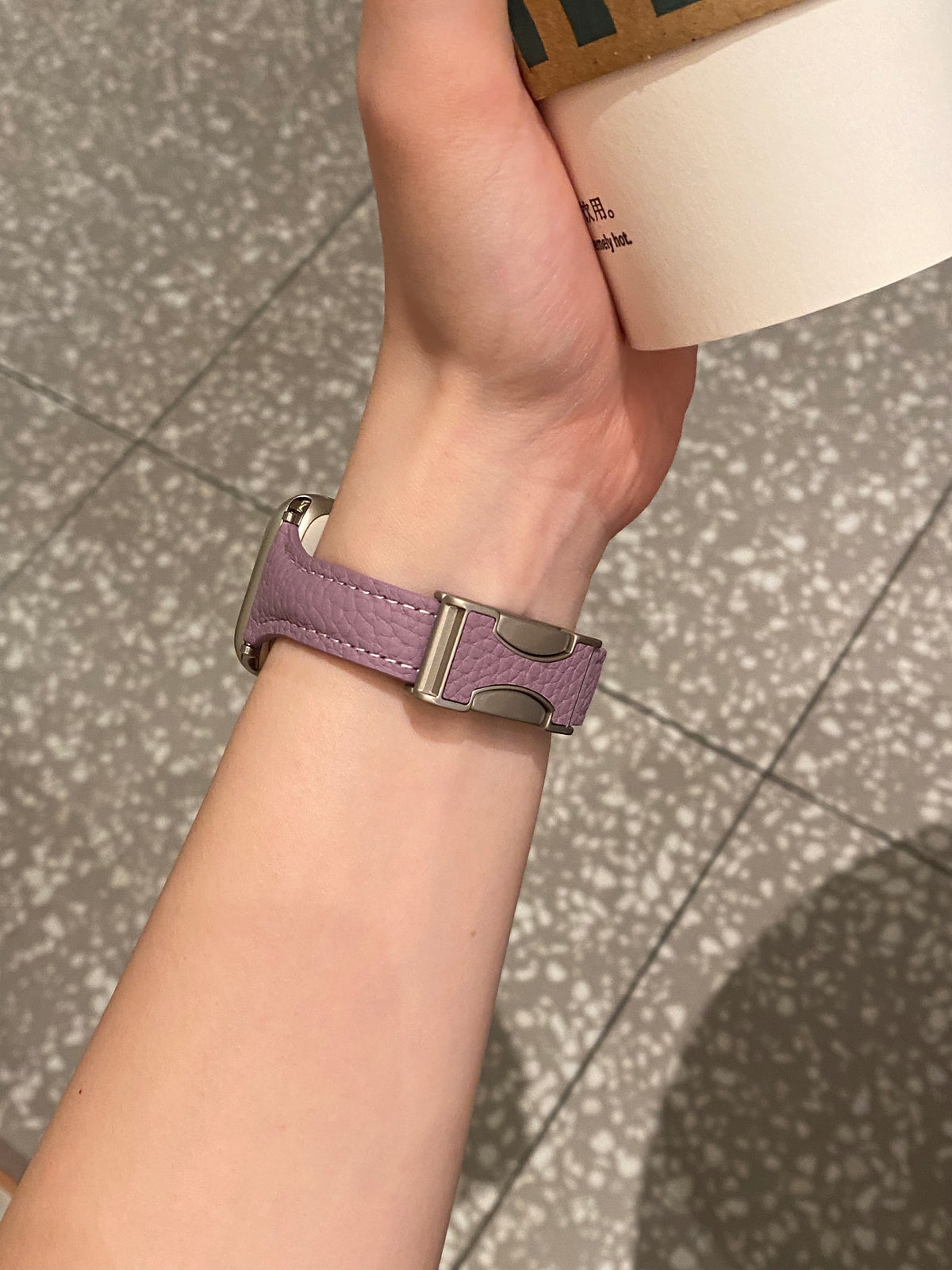 Joan's Double-C Clasp Slim-Waist Pebbled Band for Apple Watch Series 10/9/8 and Huawei Watches