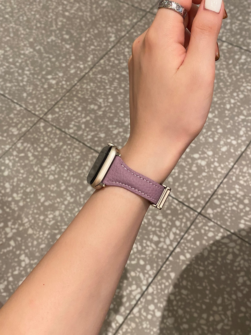 Joan's Double-C Clasp Slim-Waist Pebbled Band for Apple Watch Series 10/9/8 and Huawei Watches