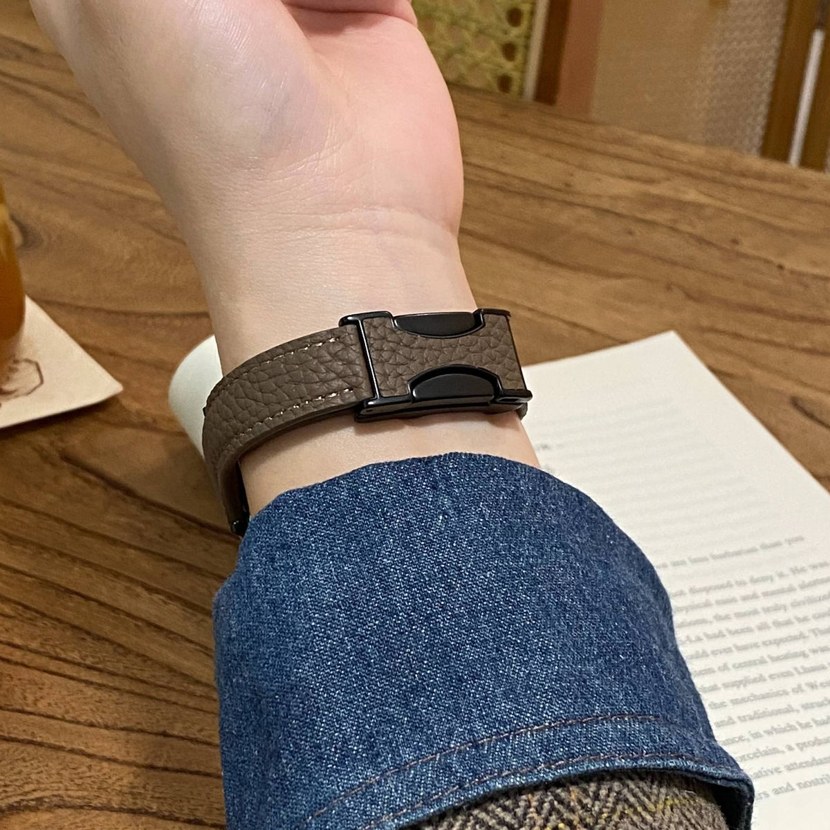 Joan's Double-C Clasp Slim-Waist Pebbled Band for Apple Watch Series 10/9/8 and Huawei Watches