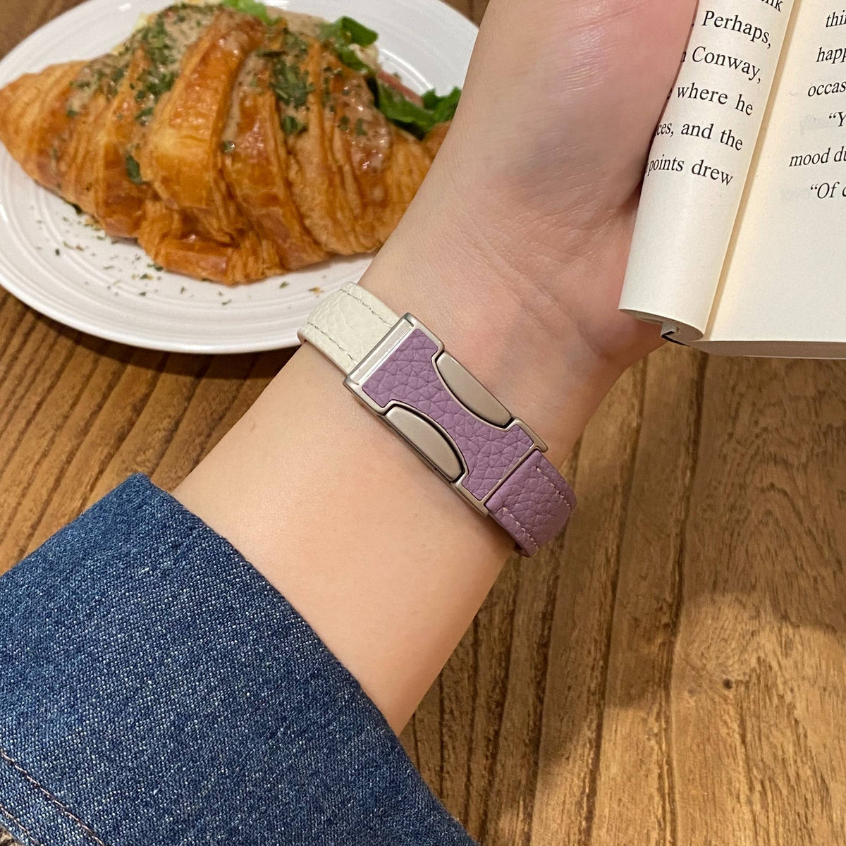 Joan's Double-C Clasp Slim-Waist Pebbled Band for Apple Watch Series 10/9/8 and Huawei Watches