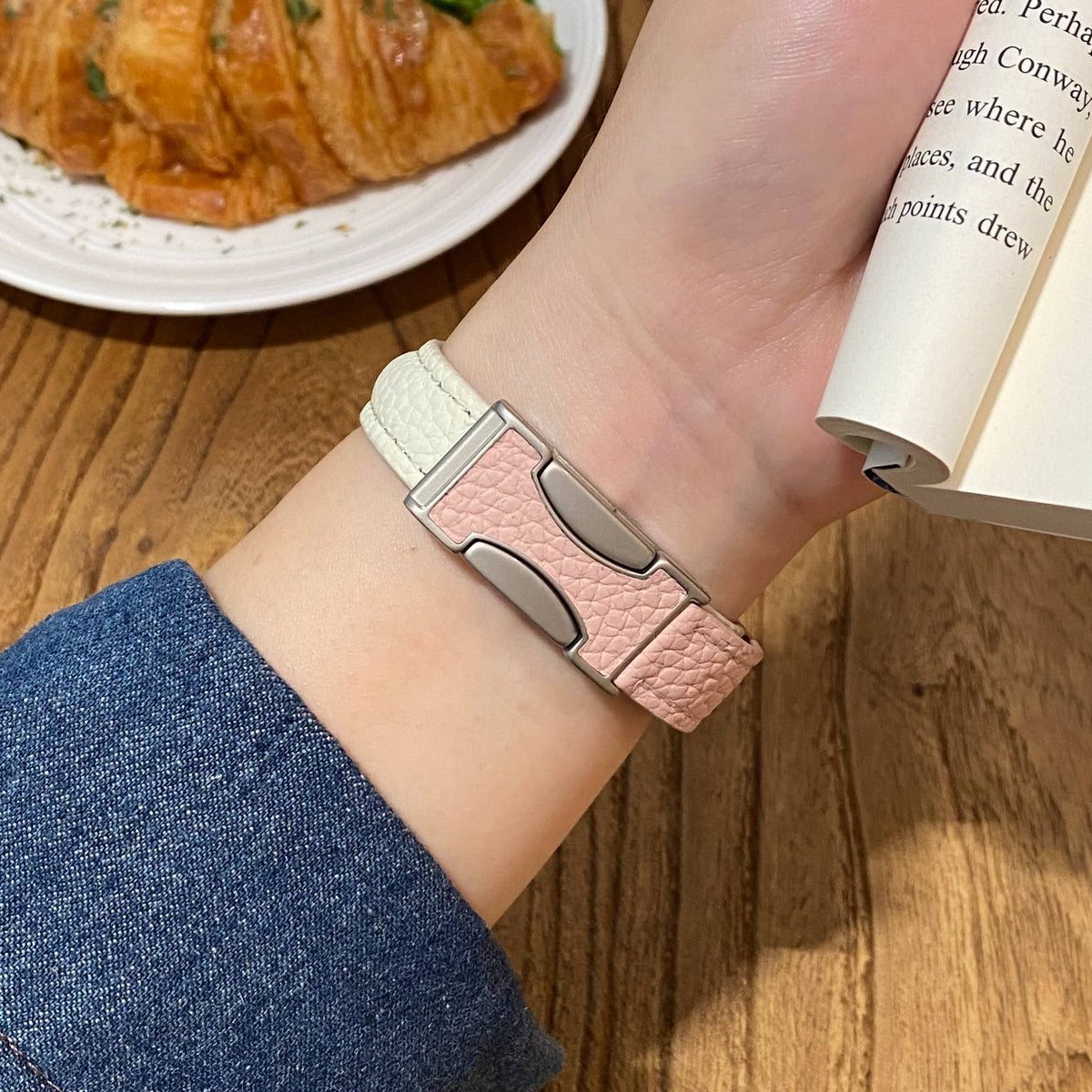 Joan's Double-C Clasp Slim-Waist Pebbled Band for Apple Watch Series 10/9/8 and Huawei Watches
