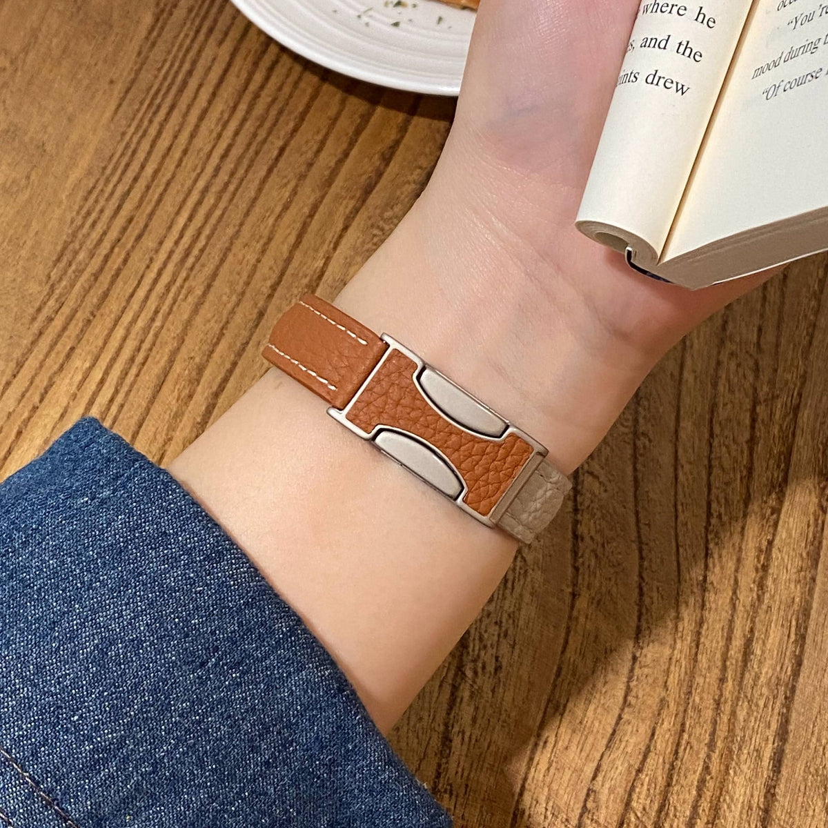 Joan's Double-C Clasp Slim-Waist Pebbled Band for Apple Watch Series 10/9/8 and Huawei Watches