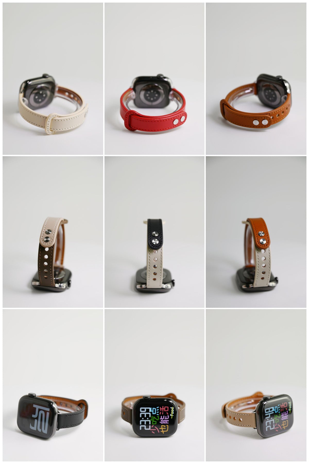 Double-Stud Slim-Waist Genuine Leather iWatch Band for Apple Watch Series 6/7/9/10/12 and SE, detail view 1