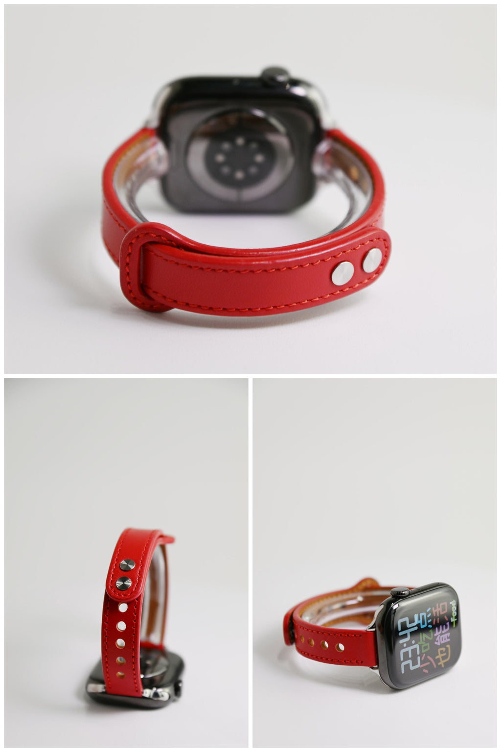Double-Stud Slim-Waist Genuine Leather iWatch Band for Apple Watch Series 6/7/9/10/12 and SE, detail view 2