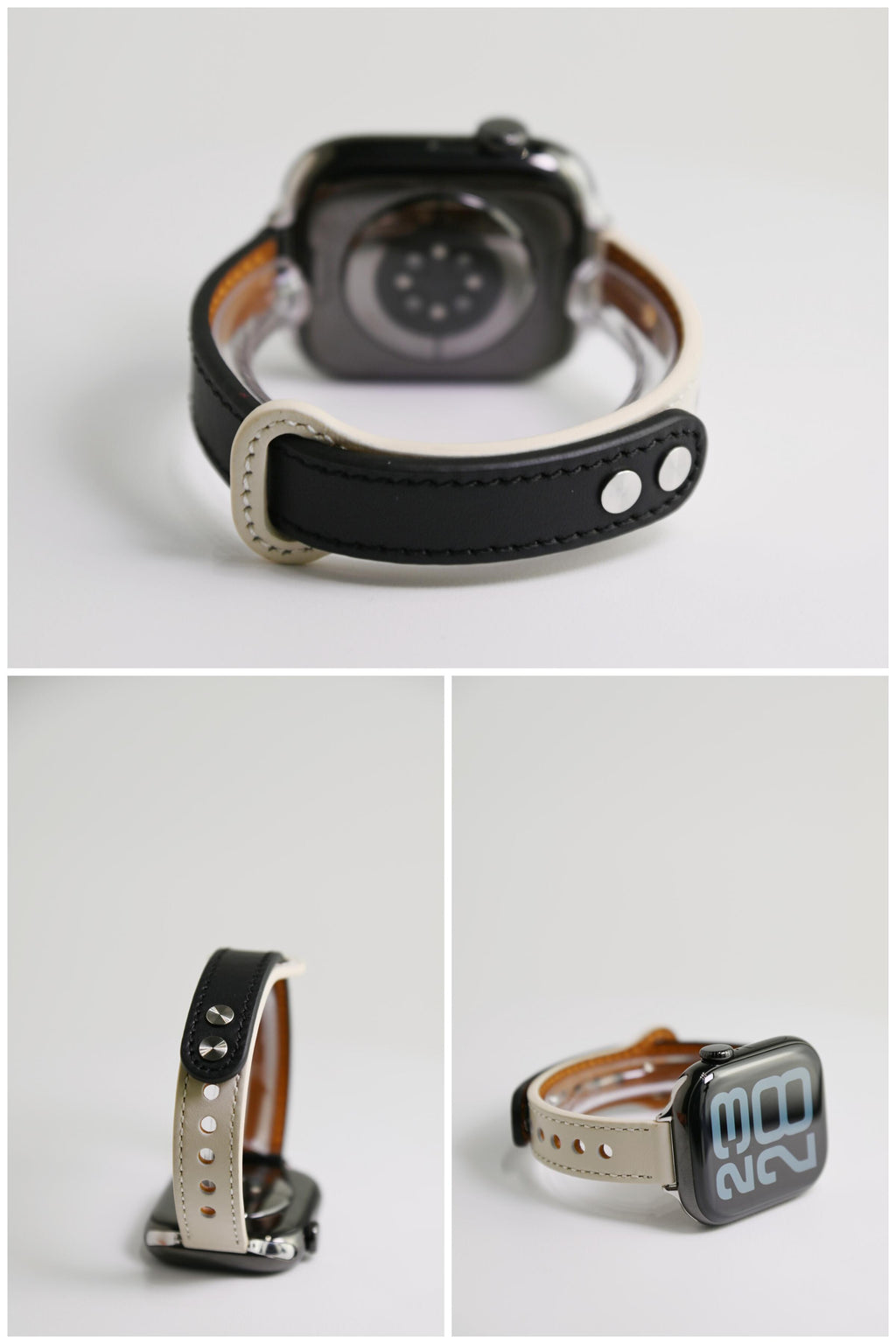Double-Stud Slim-Waist Genuine Leather iWatch Band for Apple Watch Series 6/7/9/10/12 and SE, detail view 3