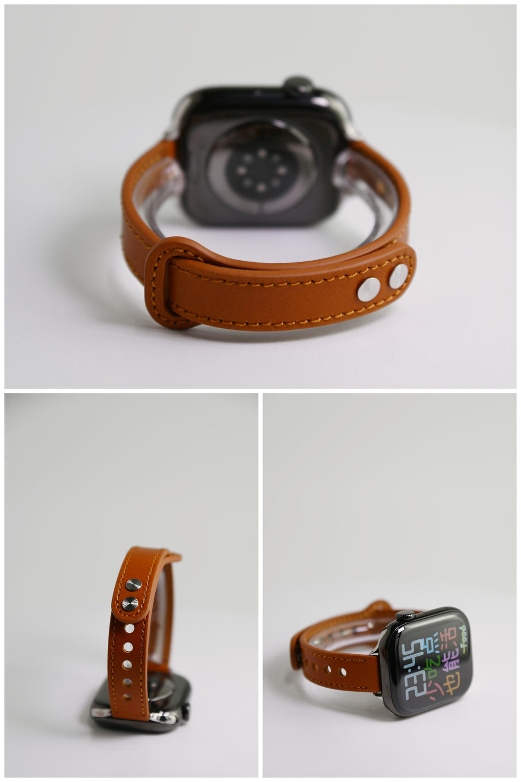 Double-Stud Slim-Waist Genuine Leather iWatch Band for Apple Watch Series 6/7/9/10/12 and SE, detail view 4