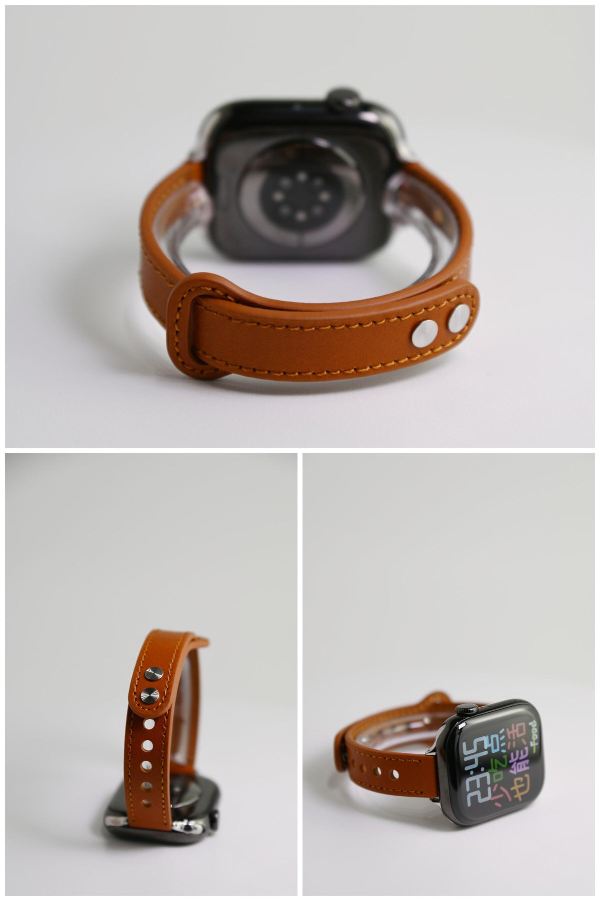 Double-Stud Slim-Waist Genuine Leather iWatch Band for Apple Watch Series 6/7/9/10/12 and SE, detail view 4