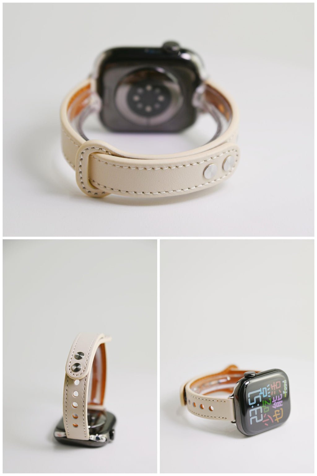 Double-Stud Slim-Waist Genuine Leather iWatch Band for Apple Watch Series 6/7/9/10/12 and SE, detail view 5