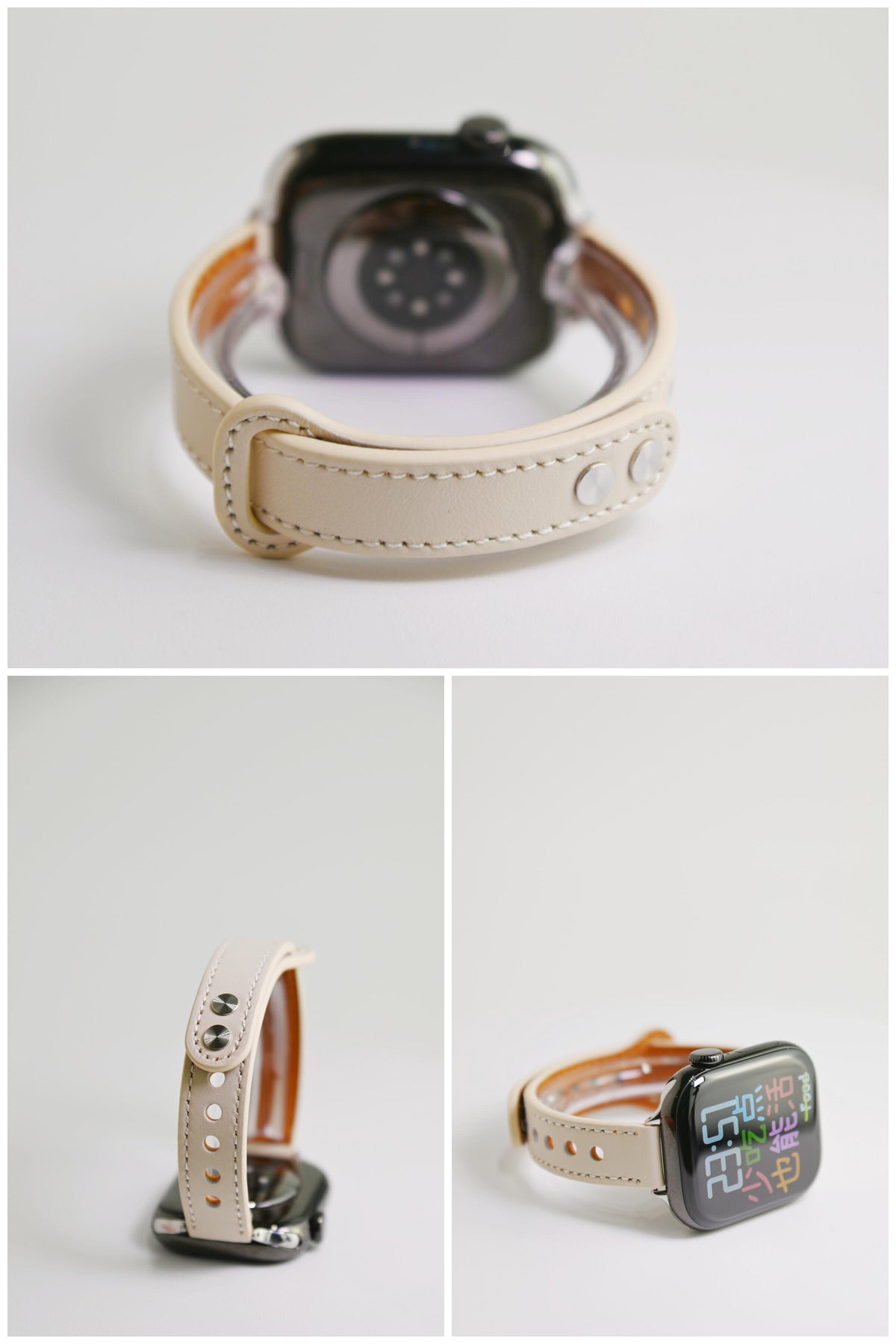 Double-Stud Slim-Waist Genuine Leather iWatch Band for Apple Watch Series 6/7/9/10/12 and SE, detail view 5