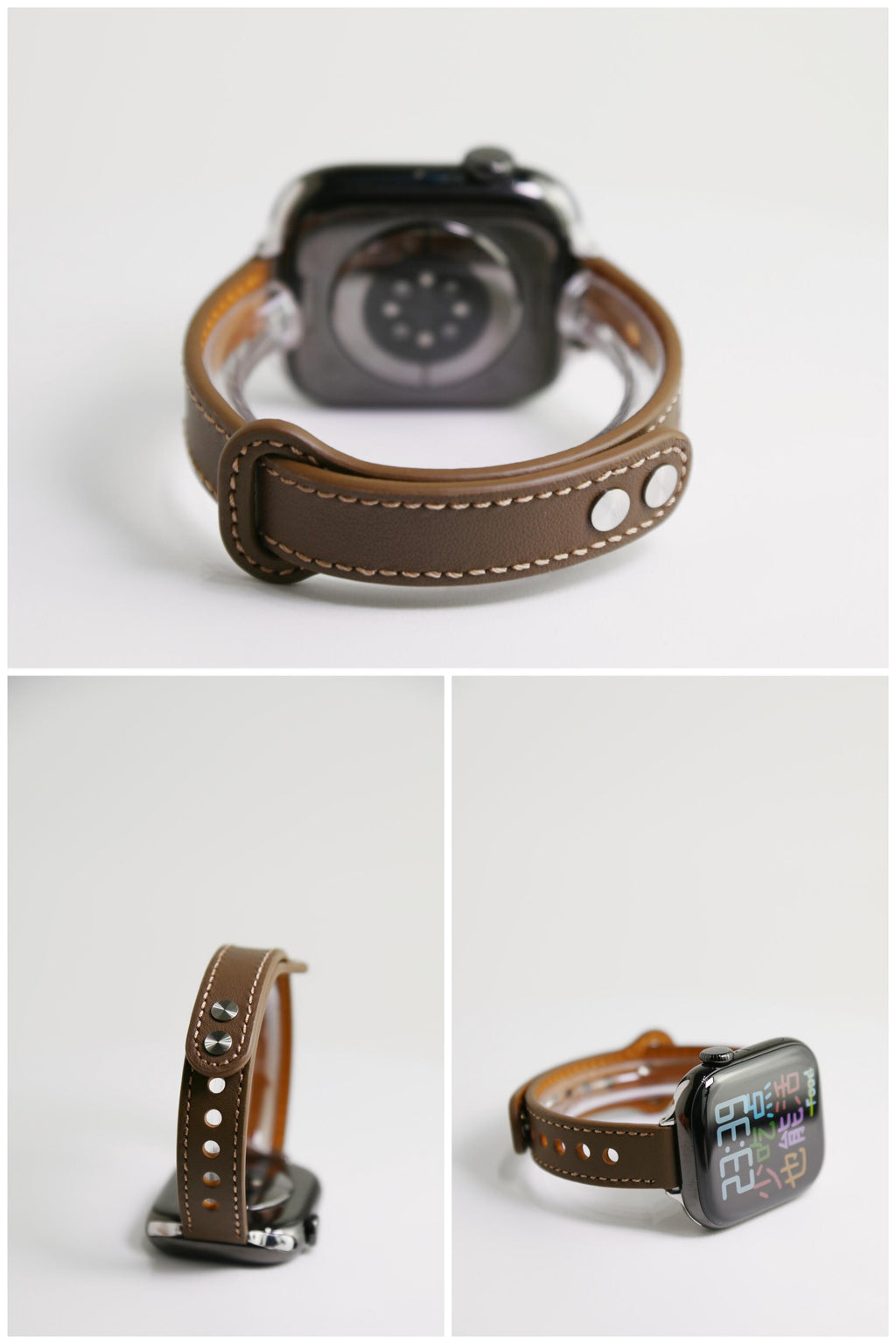 Double-Stud Slim-Waist Genuine Leather iWatch Band for Apple Watch Series 6/7/9/10/12 and SE, detail view 6