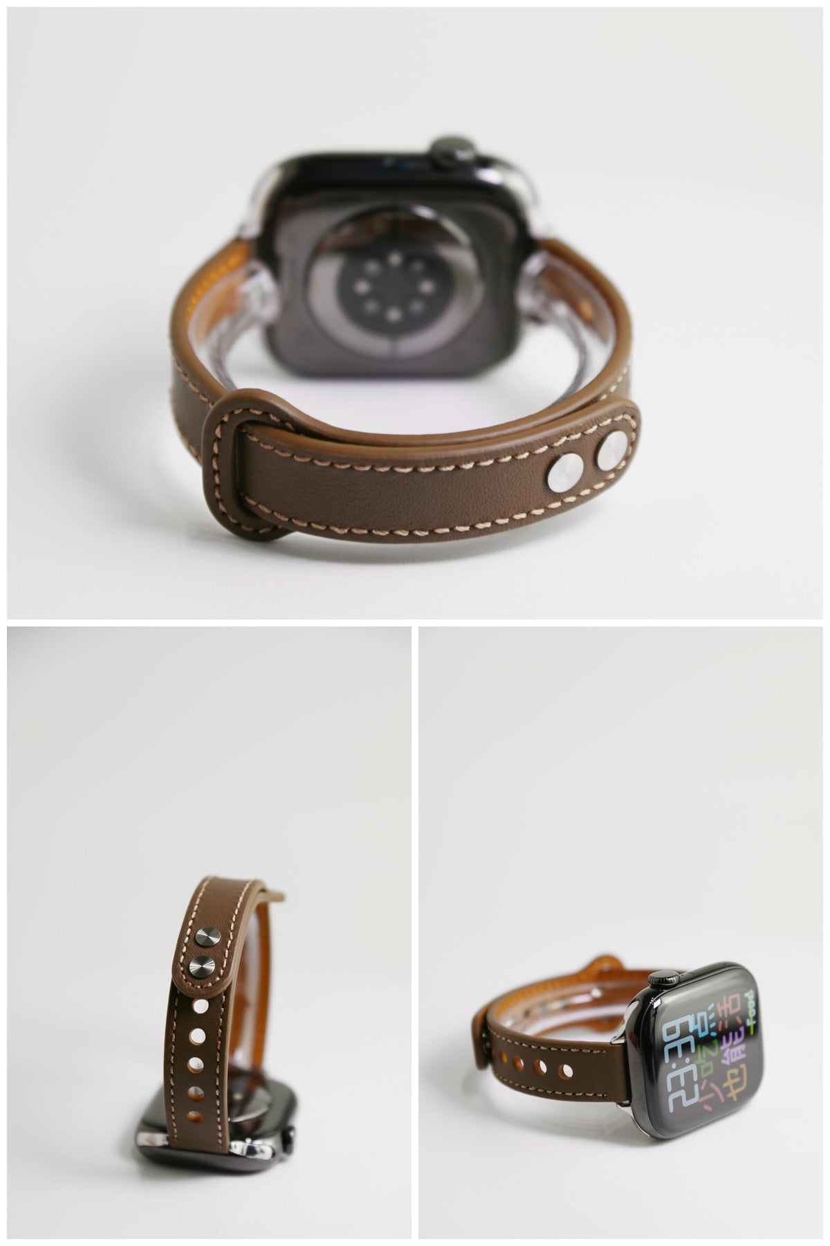 Double-Stud Slim-Waist Genuine Leather iWatch Band for Apple Watch Series 6/7/9/10/12 and SE, detail view 6