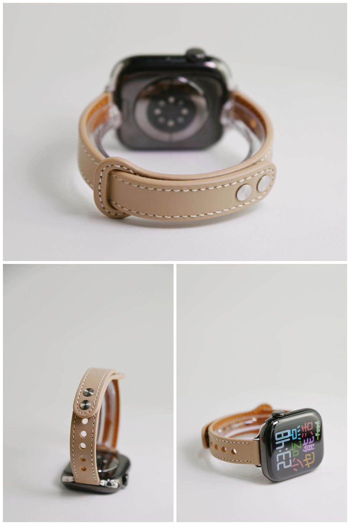 Double-Stud Slim-Waist Genuine Leather iWatch Band for Apple Watch Series 6/7/9/10/12 and SE, detail view 7