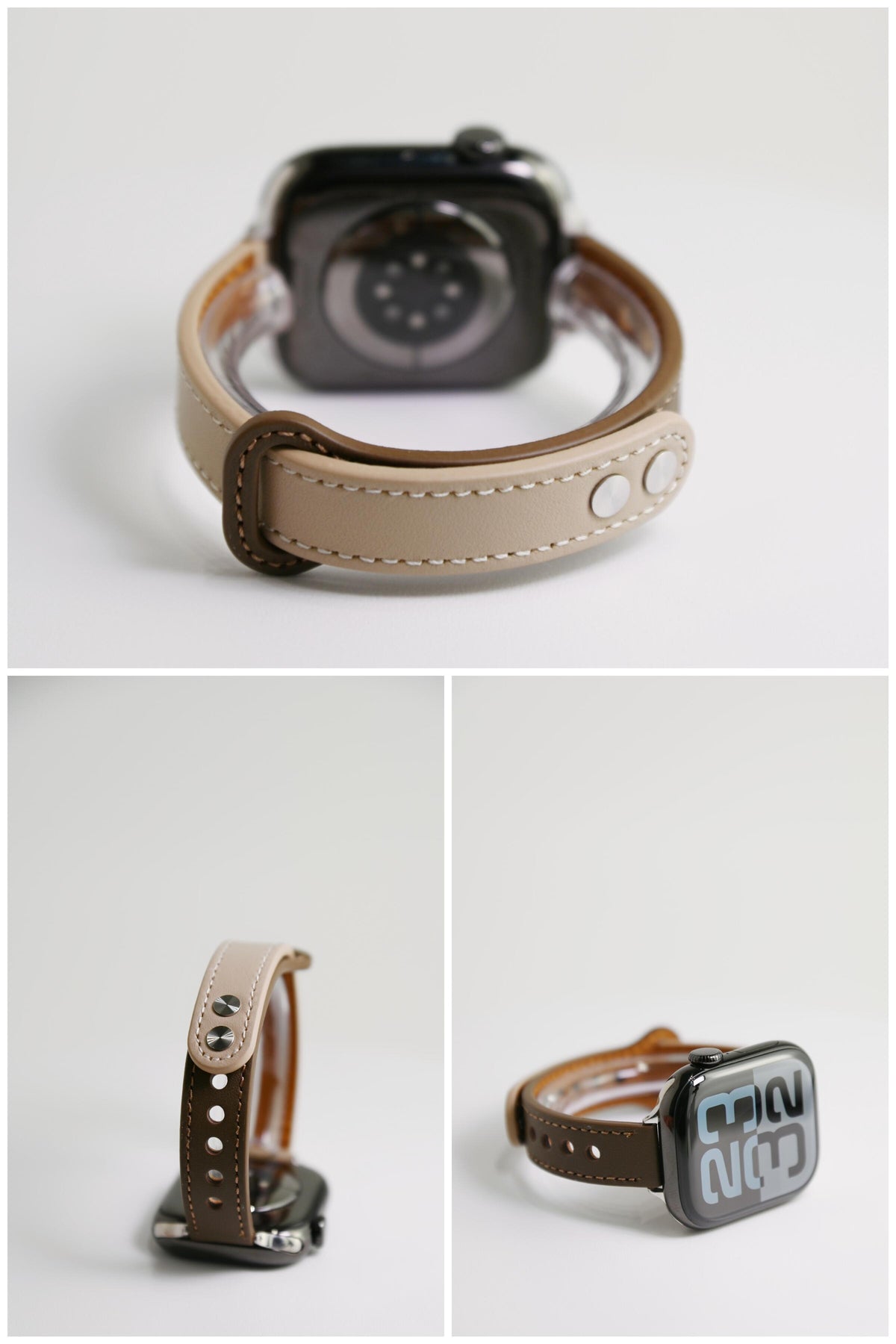 Double-Stud Slim-Waist Genuine Leather iWatch Band for Apple Watch Series 6/7/9/10/12 and SE, detail view 8