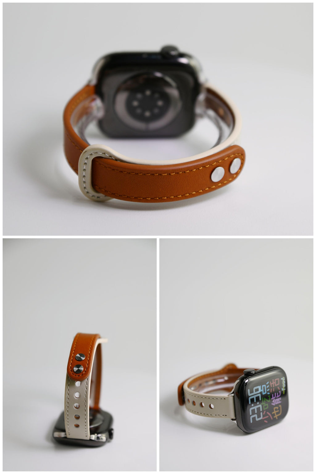 Double-Stud Slim-Waist Genuine Leather iWatch Band for Apple Watch Series 6/7/9/10/12 and SE, detail view 9