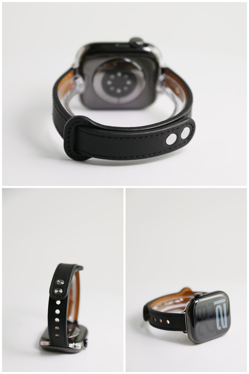 Double-Stud Slim-Waist Genuine Leather iWatch Band for Apple Watch Series 6/7/9/10/12 and SE, detail view 10