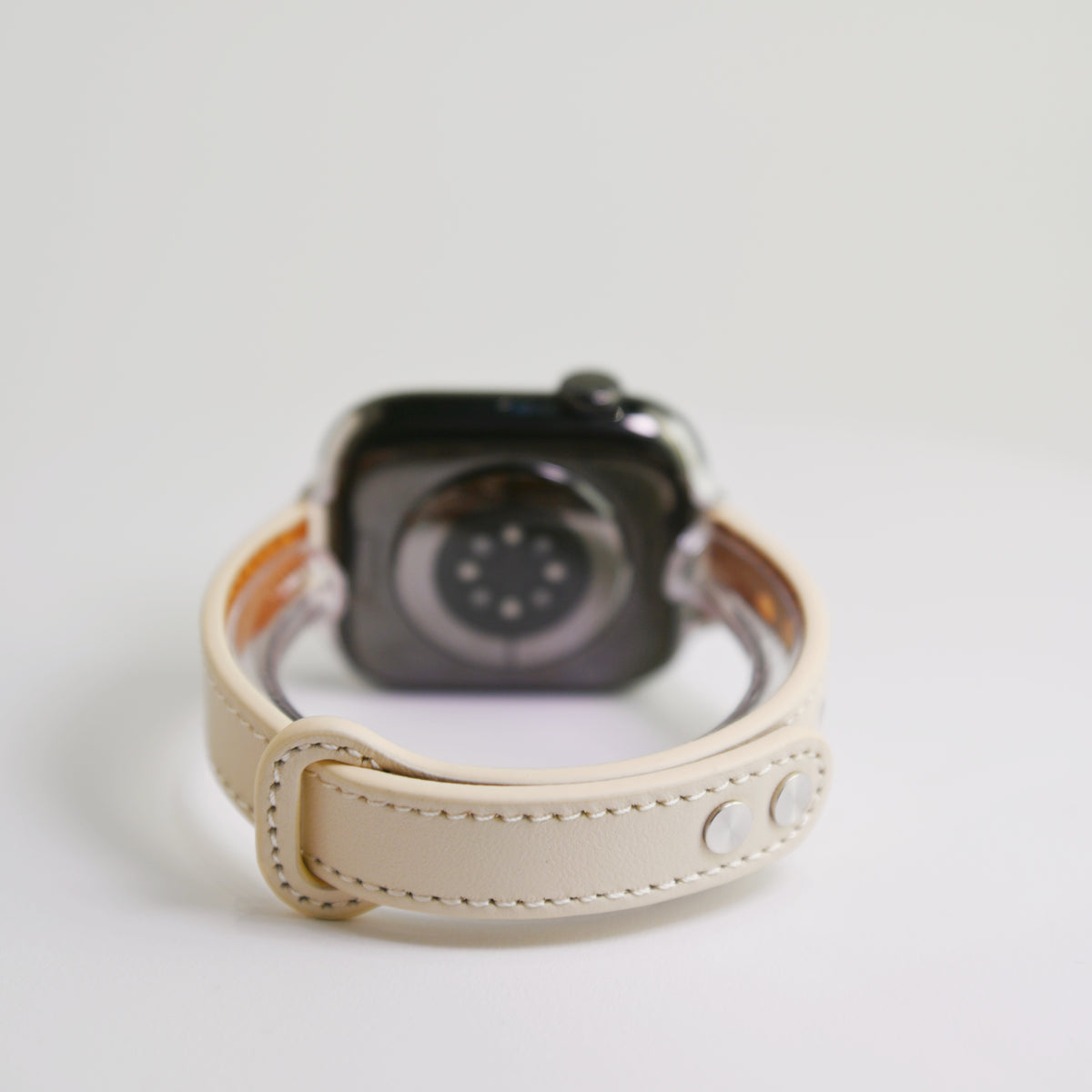 Double-Stud Slim-Waist Genuine Leather iWatch Band for Apple Watch Series 6/7/9/10/12 and SE, sku view 1
