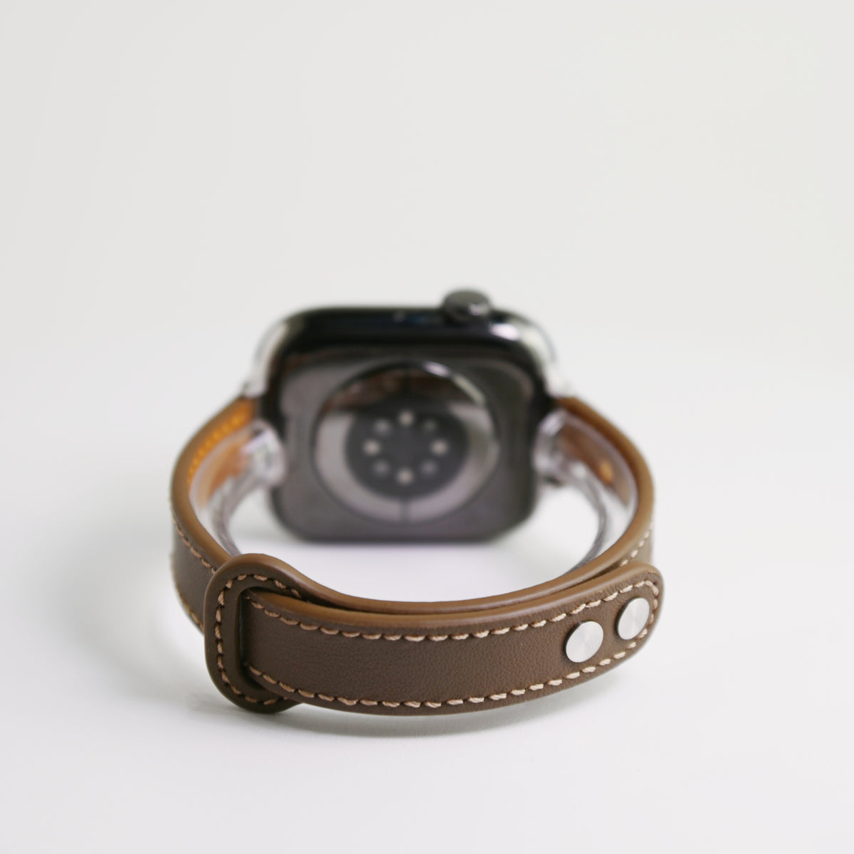 Double-Stud Slim-Waist Genuine Leather iWatch Band for Apple Watch Series 6/7/9/10/12 and SE, sku view 5