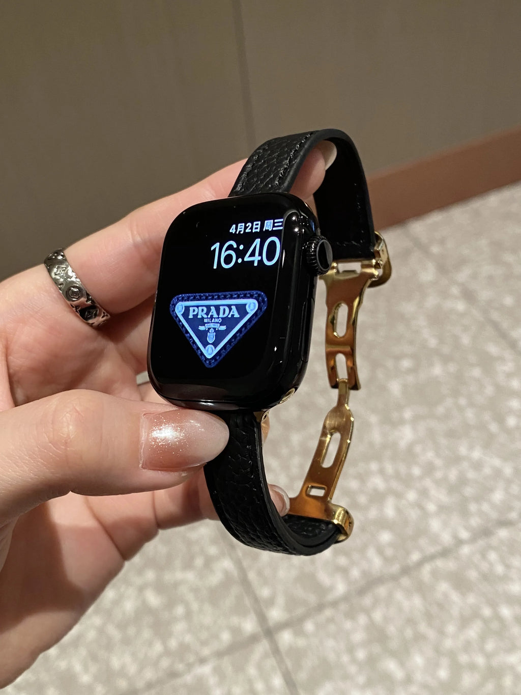 Slim Genuine Leather D-Folding-Clasp Band for Apple Watch Series 10/9/7/6/5/4 and SE