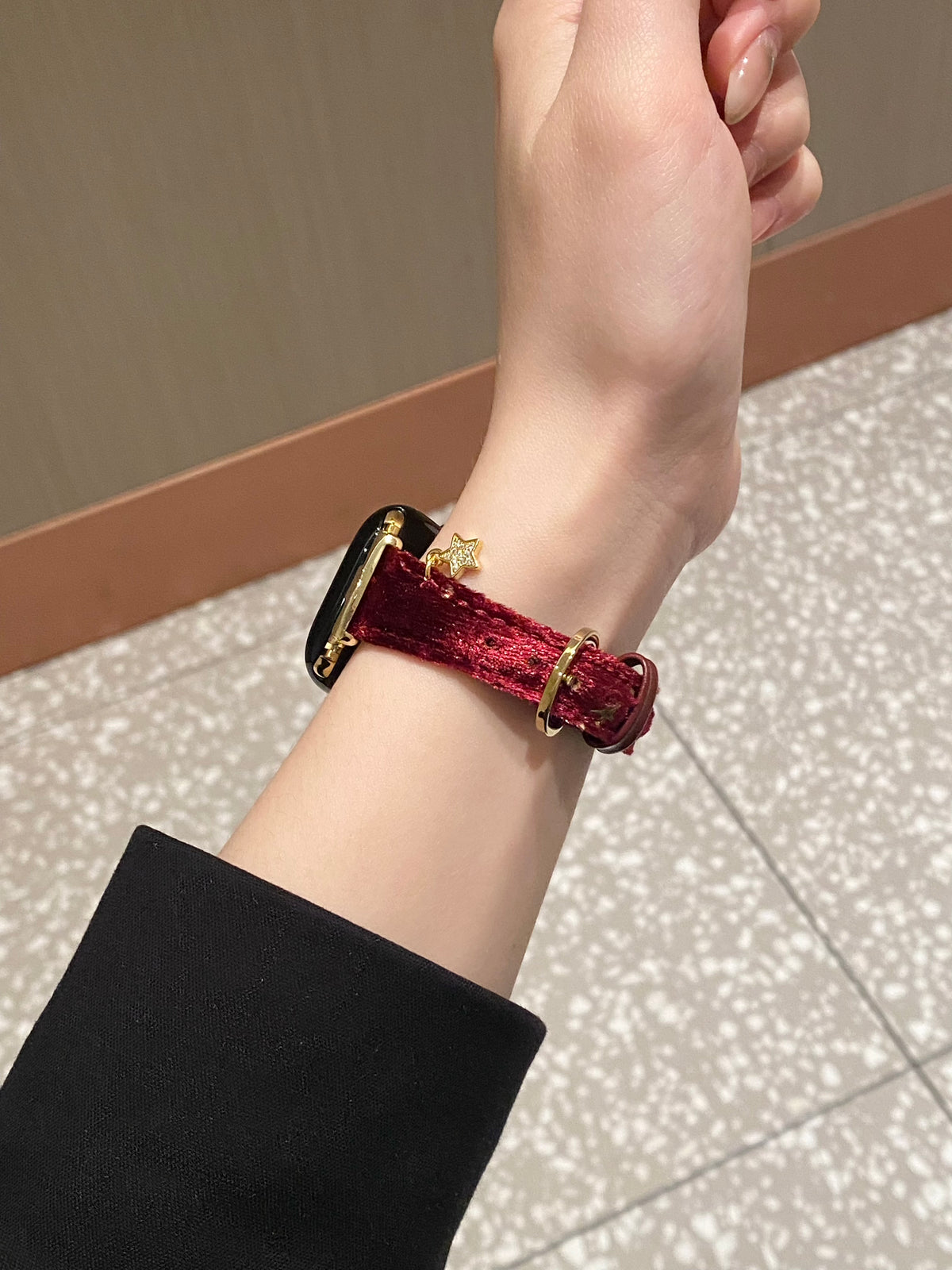 Saturn-Clasp Velvet Gilded Resin-Detail Leather Band for Apple Watch Series 11/10/9/8/7/6/5 and SE