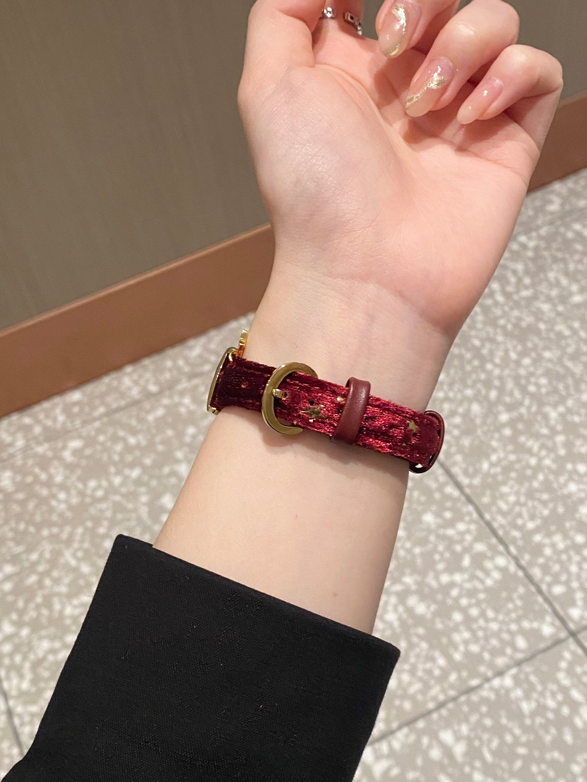 Saturn-Clasp Velvet Gilded Resin-Detail Leather Band for Apple Watch Series 11/10/9/8/7/6/5 and SE
