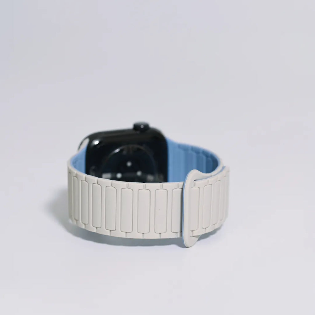 Second-Generation Triple-Stud Magnetic Silicone Band for Apple Watch SE, Series 7–10 and Ultra, Antique White / Mist Blue