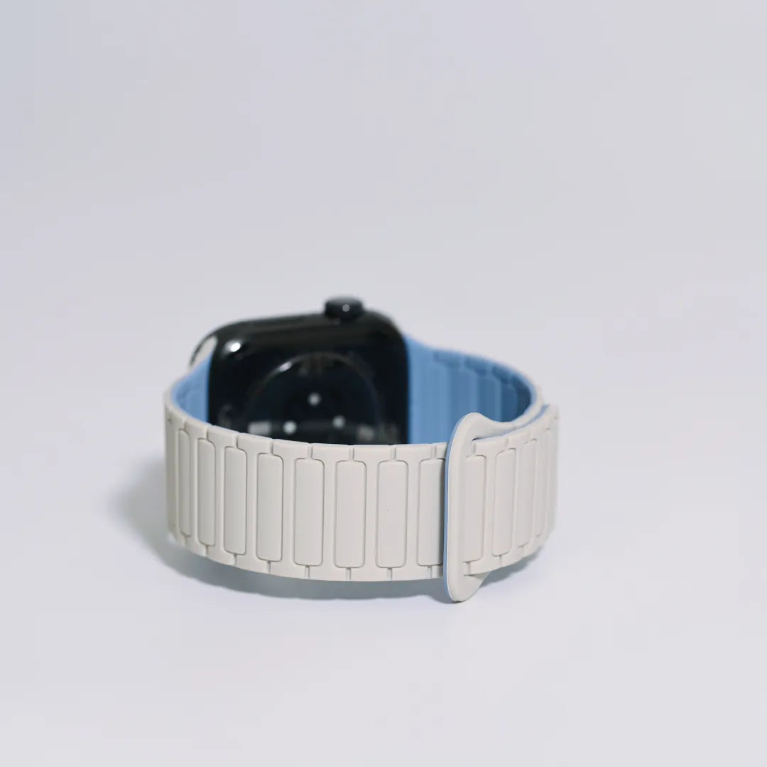 Second-Generation Triple-Stud Magnetic Silicone Band for Apple Watch SE, Series 7–10 and Ultra, Antique White / Mist Blue
