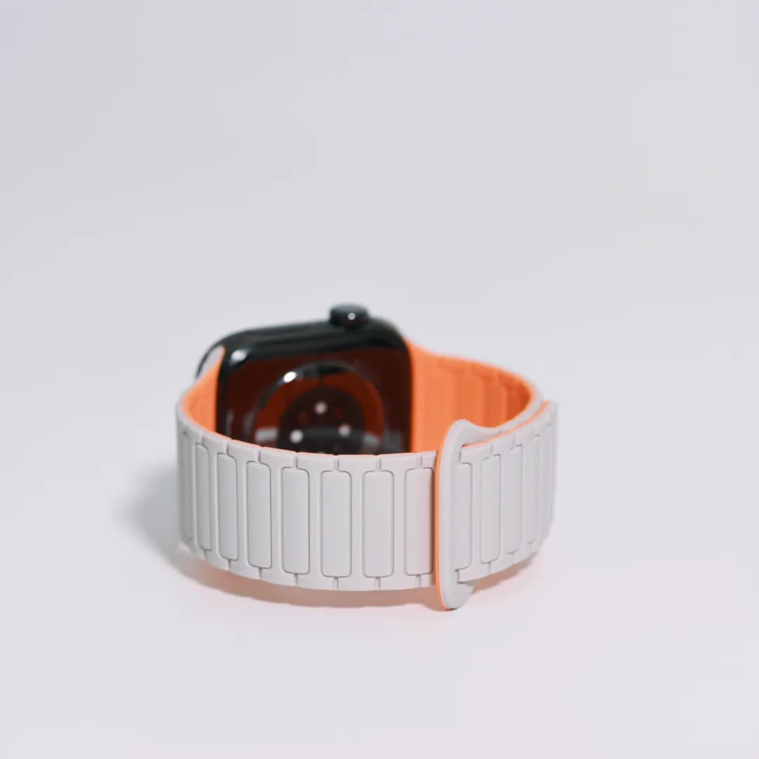 Second-Generation Triple-Stud Magnetic Silicone Band for Apple Watch SE, Series 7–10 and Ultra, Starlight / Orange