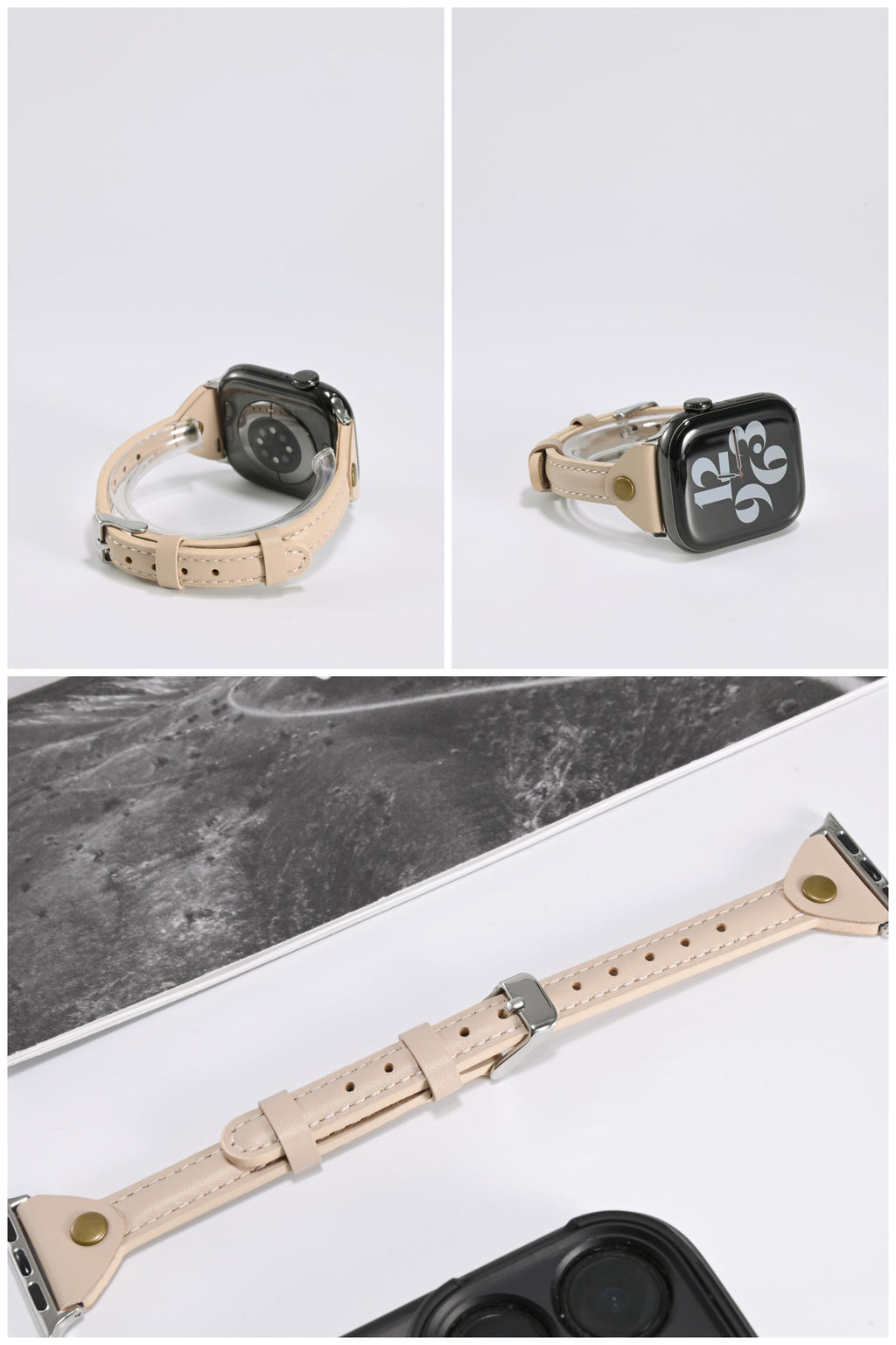 T-Stud Slim-Waist Genuine Leather iWatch Band for Apple Watch SE and Series 6/7/8/9/10, detail view 3
