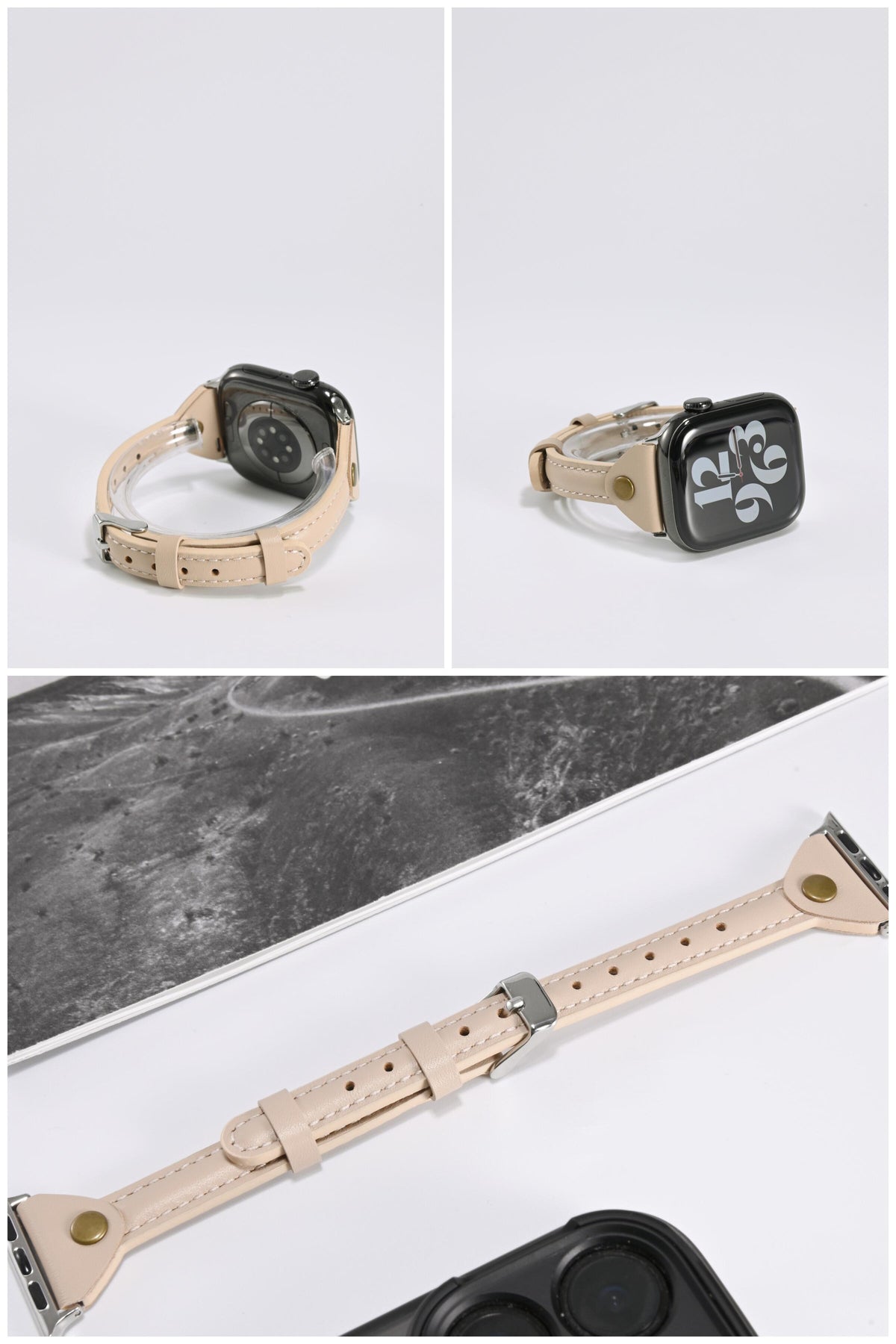 T-Stud Slim-Waist Genuine Leather iWatch Band for Apple Watch SE and Series 6/7/8/9/10, detail view 3