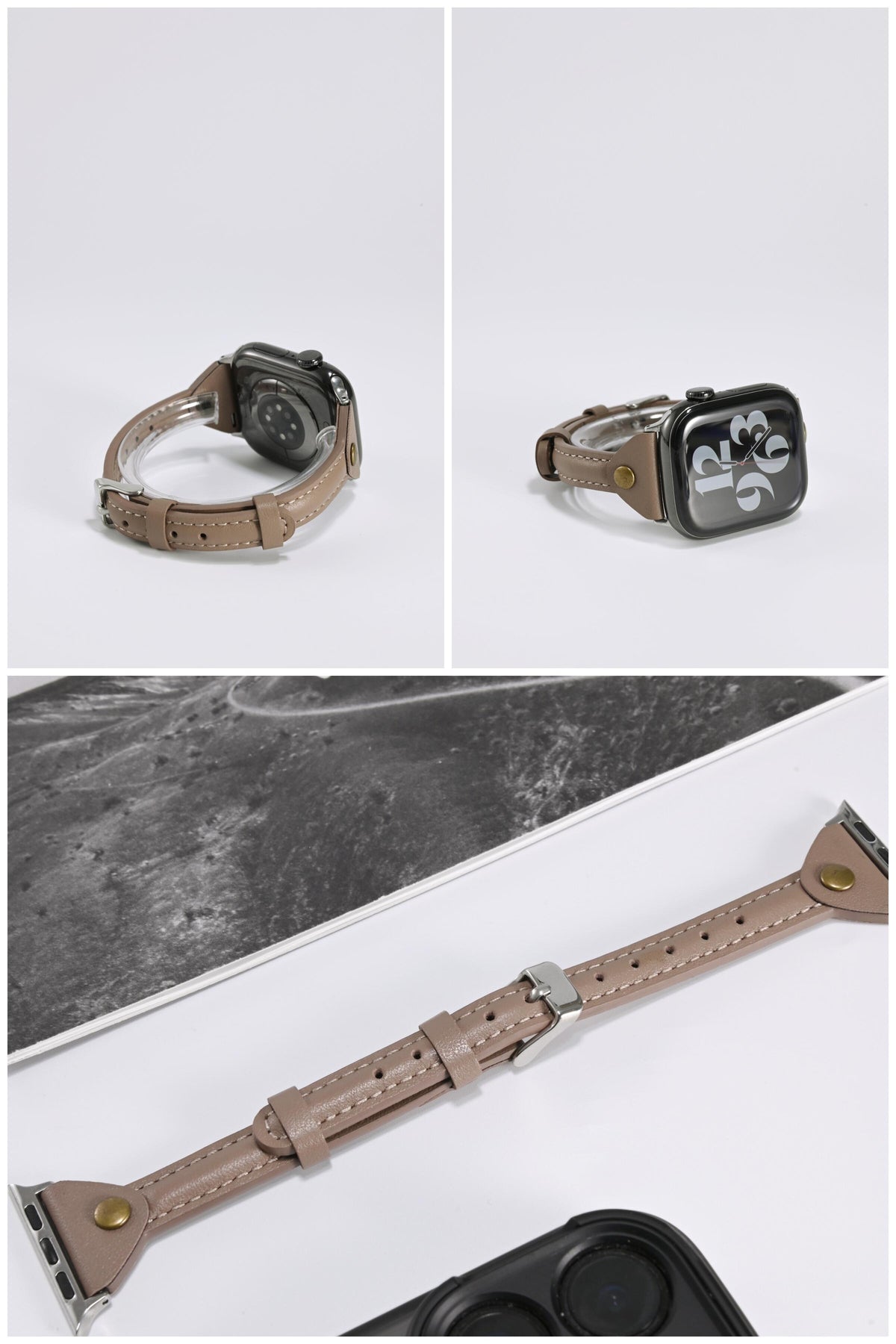 T-Stud Slim-Waist Genuine Leather iWatch Band for Apple Watch SE and Series 6/7/8/9/10, detail view 6